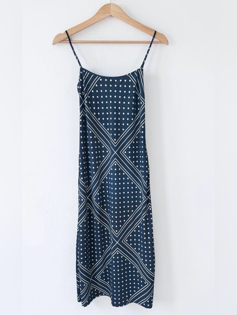 Abercrombie & Fitch Navy and White Polkadot and Stripe Slip Maxi Dress NWT